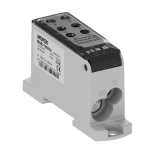  MAB1135S10 MAB1135S10 Distributivni blok 135 A sivi, ulaz Al/Cu 1x10/1x35 izlaz Cu 2x10/4x16mm2 blok Ulaz 1 x 2,5 do 35mm2 + 1x2,5 do 10 mm2,
 izlaz 4x2,5 do 16mm2 + 2x2,5 do 10mm2 Cu/Al, 
1000 V AC/DC 135 A (Cu), 120 A (Al)