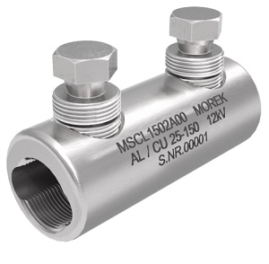  MSCL1502A00 MSCL1502A00 MSCL150 Al/Cu 25-150mm² 12kV čaura sa dva aluminijumska kidajuća zavrtnja Materijal žice Al/Cu
Poprečni presek min. (mm²) 25
Presek mak. (mm²) 150
Ulazna žica min. (mm²) 25
Ulazna žica mak. (mm²) 150
Nazivni napon (V) 12000
Materijal Aluminijum presvučen kalajom
Širina artikla (mm) 28
Dužina (mm) 70
Visina  (mm) 40
Težina artikla (g) 87
Šraf M16
Sertifikacija EN 61238-1 Klasa A