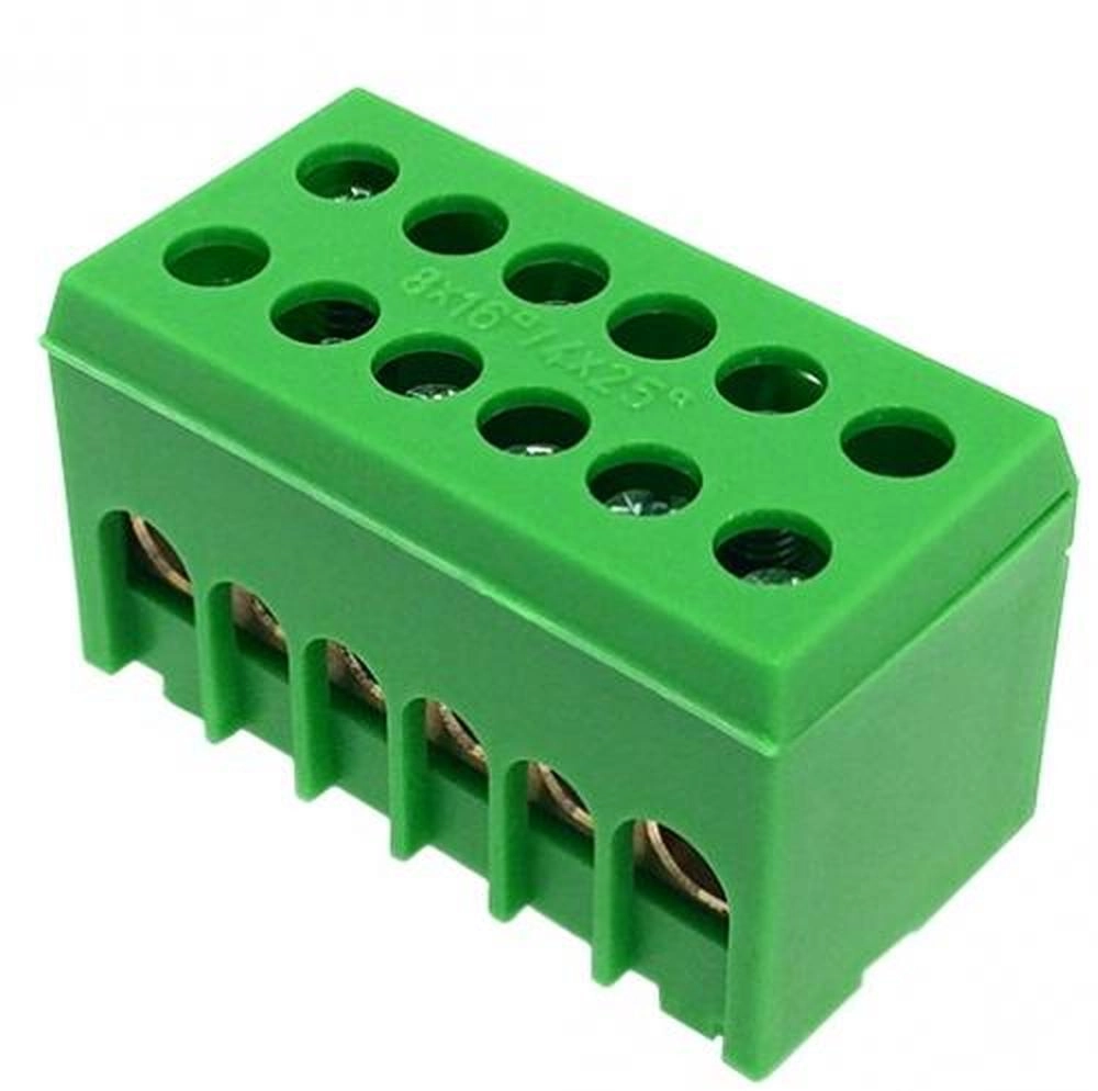 MAD2006G15 MAD2006G15 PE6H-2 zeleni 2p 6x16mm2 IP20 terminal za uzemljenje Boja zelena
Materijal žice Cu
Poprečni presek min. (mm²) 2,5
Poprečni presek max. (mm²) 25
Ulazna žica min. (mm²) 1,5
Ulazna žica max. (mm²) 25
Izlazna žica min. (mm²) 1,5
Izlazna žica max. (mm²) 25
Broj priključaka 12
Nazivna struja (A) 63 / 125
Nazivni napon (V) 500
Radna temperatura (°C) 85
Materijal Mesing, poliamid PA6
Način montaže na DIN šinu
Širina artikla (mm) 27
Dužina (mm) 53
Visina  (mm) 38
Težina (g) 88
Maks. struja kratkog spoja Icv=4,2 kA/1 s
Nazivni udarni napon (kV) 8
Otpor kratkog spoja (kA/1s) 4,2 kA/1 s
Moment zatezanja (Nm) 2,5 Nm
IP ocena IP20
Sertifikacija EN 60998-1, EN 60998-2-1
Otpornost na plamen UL94 V2