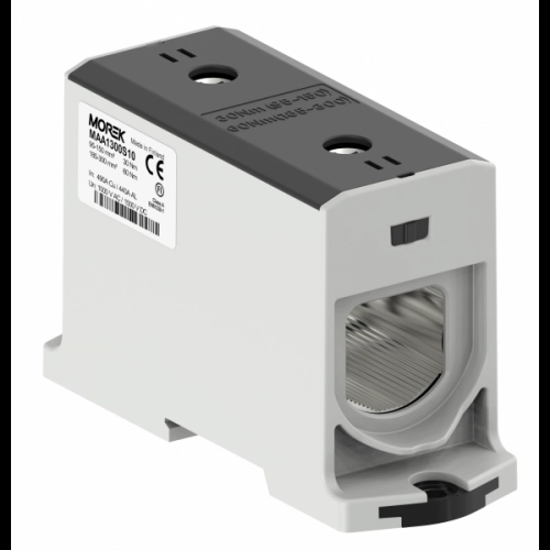  MAA1300S10 MAA1300S10 OTL300-1 crna 1xAl/Cu 95-300mm² 1000V Univerzalna stezaljka Morek crna univerzalna stezaljka 95-300mm²
Nominalni napon 1000 V AC / 1500 V DC
Nominalna struja 490 (Cu) / 440 (Al) A
UL94 V0
Dužina 106mm²
Širina 44mm²
Visina 71mm²