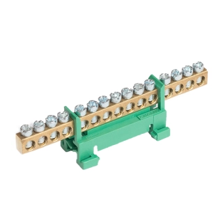  MAD0015G21 MAD0015G21 Stezaljka zelena za provodnik uzemljenja 15 otvora 1,5-16mm2 Cu, Al 230/400V 63A Stezaljke za nulu i zemlju NPE (mostovi) mogu biti montirani
na DIN šinu poprečno i na metalnu traku 2 x 10 mm uzdužno,
ili uz pomoć zavrtnja na ravnu površinu. Mehanizam nosača za
DIN šinu je napravljen od visoko termalno i mehanički otpornog,
samogasivog materijala. Ove stezaljke imaju IP00 stepen žaštite i
namenjeni su za unutrašnju upotrebu. Nude se u četiri boje.