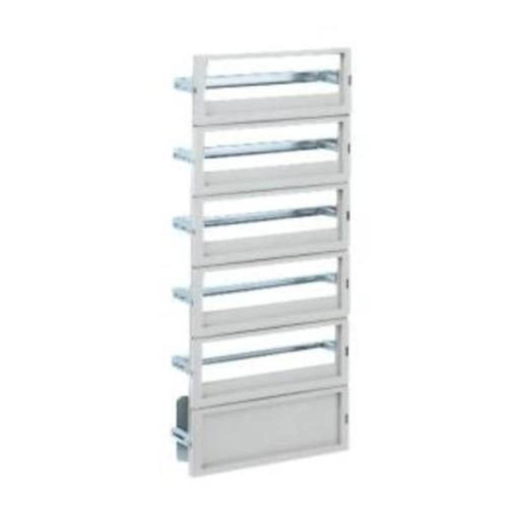  NSYDLP165G NSYDLP165G DLP modularni ram 165 modula (18mm) izolacioni materijal za PLA V1000xŠ750 Tip proizvoda ili komponente	
Šasija
Kratko ime uređaja	
DLP
For enclosure nominal dimensions	
-
Lokacija za montiranje	
Prednja strana ormana
Kompatibilnost grupe proizvoda	
Thalassa PLA
Thalassa PHD
Sastav uređaja	
1 konstrukcija šasije
1 sabirnica nule/uzemljenja 2 x 16 mm² 5 x 6 mm²
1 ravan prednji panel
5 prednji paneli sa 35 mm DIN šinom
Dodatne informacije	
IP2x nije validno kada se šasija ugrađuje na 67 mm
Dopunske informacije
Materijal	
Prednji panel: samogasivi
Konstrukcija šasije i šine: galvanizovani čelik
Boja	
Prednji panel: siva (RAL 7035)
Način fiksiranja	
Sa elementom za fiksiranje - napred sa nosačima lokacija
Podešavanje	
U visinu od 40 do 85 mm za DIN šinu
Broj horizontalnih redova	
5
Ukupan broj 18 mm modula	
165
Tip prednje ploče	
Puna i ploče sa otvorima
Broj otvora	
5 izreza
Visina	
1000 mm
Širina	
750 mm 