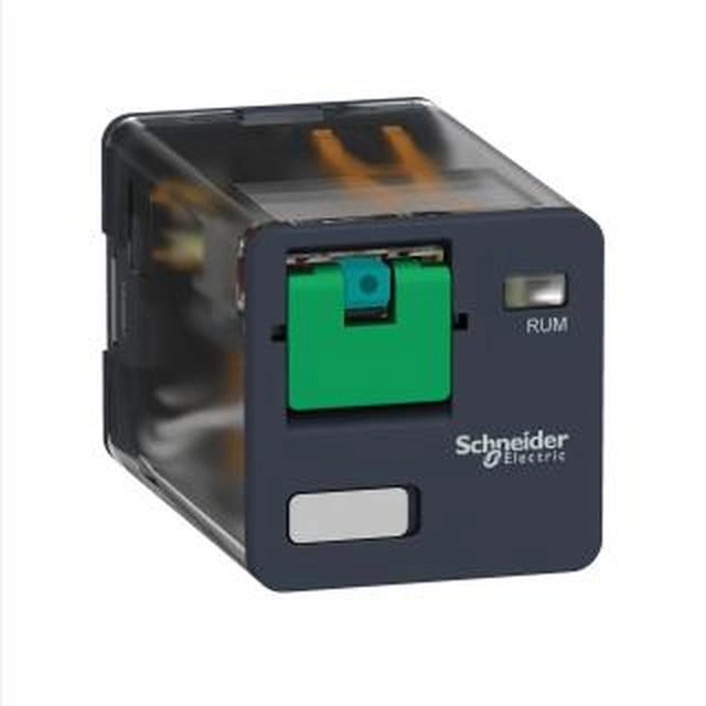  RUMF31JD RUMF31JD Univerzalni utični relej - Zelio RUM - 3 C/O - 12 V DC - 10 A Tip proizvoda ili komponente	
Utični relej
Kratko ime uređaja	
RUM
Tip kontakata i sastav	
3 C/O
Napon upravljačkog kola	
12 V DC
[ithe] dozvoljena termička struja u ormanu	
10 A pri -40…55 °C
Statusne led lampice	
Bez
Tip upravljanja	
Test taster čiji se položaj može zaključati (LTB)
Koeficijent upotrebe	
20 %
Dopunske informacije
Oblik pina	
Ravni
[ui] nazivni napon izolacije	
250 V u skladu sa IEC
300 V u skladu sa CSA
300 V u skladu sa UL
[uimp] nazivni podnosivi impulsni napon	
4 kV (1.2/50 µs)
Materijal kontakata	
AgNi 