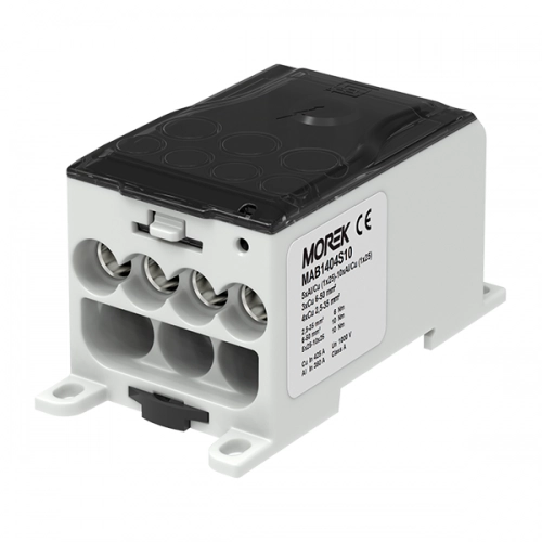  MAB1404S10 MAB1404S10 Distributivni blok OJL400ASF, ulaz 10x(1x25), izlaz 4x35/3X50mm² Ulaz: flesibilna bakarna sabirnica 10x(1x25)
Izlaz:4x2,5-35mm² ili 3x6-50mm²
Napon: AC/DC 1000V
Jačina struje: 425A(Cu) / 380A(Al)
Dimenzije: 51,4/51,2/100,3
Montaža: na Din šinu ili na panel 