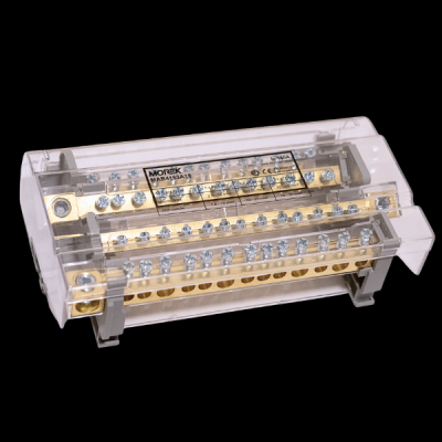  MAB4163A18 MAB4163A18 4P Moblock distributivni blok  160A-14 1x50 + 4x35 + 9x16mm² Product code
MAB4163A18
EAN code
4744397041937
ETIM classification
EC001894
Product series
Distribution blocks Moblock
When CN8
85369010
Unit
pc
Package size :
1
Net weight
0.744 kg
Length
0.181 m
Width
0.099 m
Depth
0.054 m
Parametry klasy produktu ETIM
Height
54 mm
Width
99 mm
Depth
181 mm
Maximum rated current
160 A
Number of poles
4
Cross-section of a flexible cable with a ferrule end
1.5 - 35 mm²
Rigid conductor cross-section (single-wire, multi-wire)
1.5 - 50 mm²
Number of terminals per pole
14
With PE rail
Not
With N rail
Not 