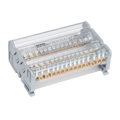  MAB4162A18 MAB4162A18 MAB4162A18 Moblock 4P 160A-9 Single Bar1x50 + 2x35 + 6x16mm2 Product code
MAB4126A18
EAN
4744397013637
ETIM Class
EC001894
Product series
Distribution blocks Moblock
CN8 code
85369010
Unit
pcs
Package size:
1
Net weight
0.395 kg
Net length
0.137 m
Net width
0.097 m
Net depth
0.052 m
Show more
Height
52 mm
Width
97 mm
Depth
137 mm
Max. rated current
125 A
Number of poles
4
Conductor cross section flexible (fine-strand) with cable end sleeve
1.5 - 25 mm²
Conductor cross section solid (solid, stranded)
1.5 - 35 mm²
Number of clamp positions per pole
15
With PE-rail
Yes
With N-rail
Yes