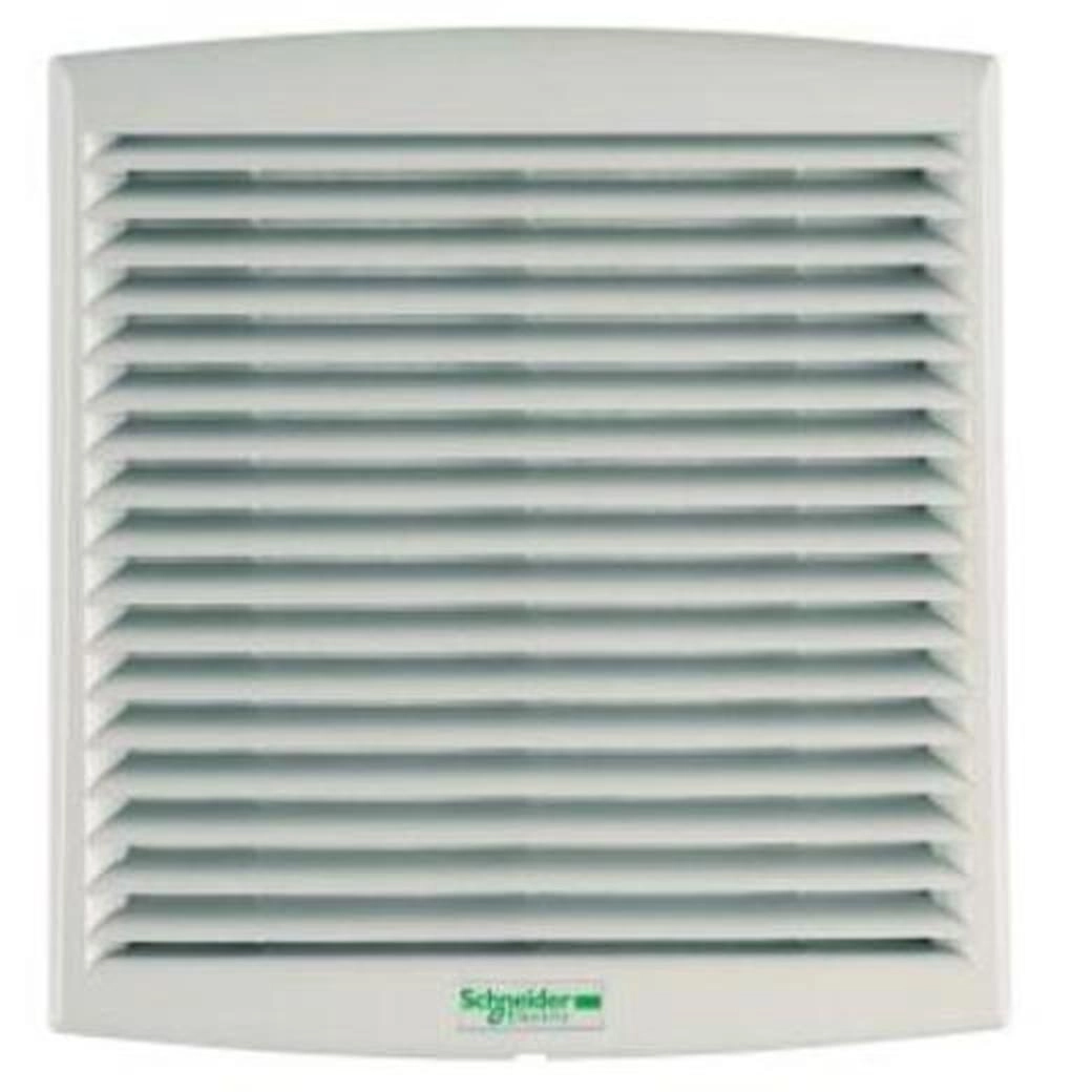  NSYCVF85M48DPF NSYCVF85M48DPF ClimaSys ventilator IP54, 85m3/h, 48V DC, sa izlaznom rešetkom i filterom G2 Tip proizvoda ili komponente	
Ventilator
Type of filter	
Standardni
Flow rate	
Slobodan protok sa standardnim filterom: 79 m3/h
[us] nazivni napon	
25...55.2 V
Naponski ulaz	
48 V DC
Dopunske informacije
Absorbed power	
8 W
[in] nazivna struja	
0,173 A
Noise level < at	
46…49 dB
Tip ležaja	
Kuglični
Visina	
170 mm spoljašnja:
Širina	
150 mm spoljašnja:
Dubina	
62 mm spoljašnja:
Dimenzije izreza	
125 x 125 mm
Masa proizvoda	
0,48 kg
Materijal	
Izlaznu rešetku: brizgana termoplastika (ASA PC)
Boja	
Outlet grille: grey (RAL 7032)
Temperatura okoline za rad uređaja	
-10…70 °C
Temperatura okoline za skladištenje	
-40…70 °C
Maksimalni pritisak	
50 Pa protok 0 m³/h
Povezivanje - priključci	
Kabl
Ip stepen zaštite	
IP54
Sastav uređaja	
1 aksijalni motor
2 zaštitna rešetka: na prednjim i zadnjim površinama
1 filter: prednji deo aksijalnog motora
1 izlazna rešetka: prednji deo
1 šablon za otvor
1 napojni kabl 